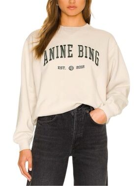 ANINE BING Ramona Sweatshirt Cream Collegiate Logo Crewneck Womens Size Small